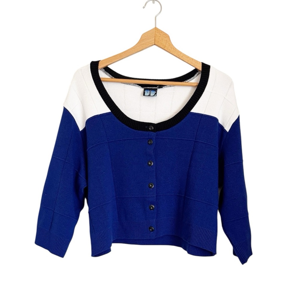 Elhoffer Design Cordelia Cropped Blue White Cosplay Button Front Cardigan sz XXL